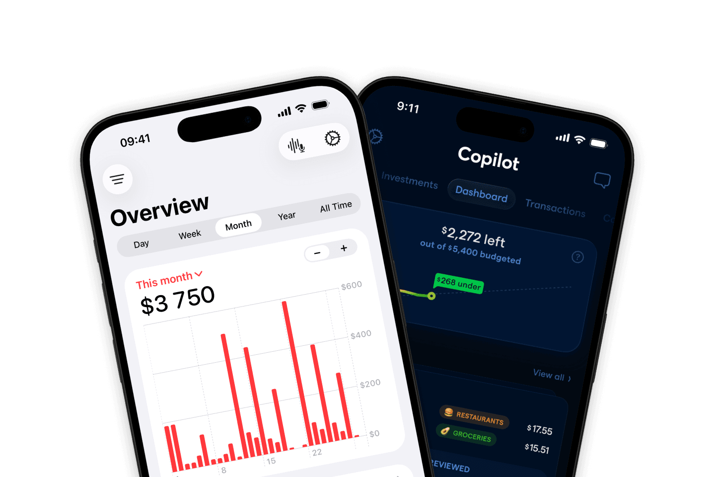 Fineyo and Copilot Money side by side on iPhone