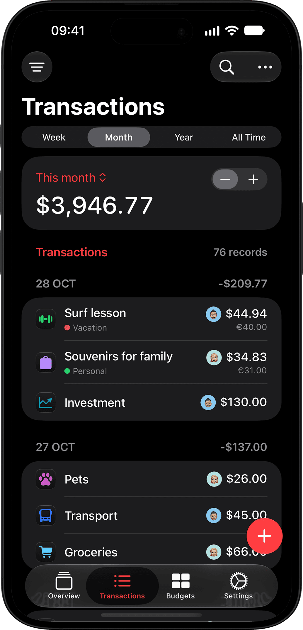 Fineyo add transaction form with category, account, tag and payee